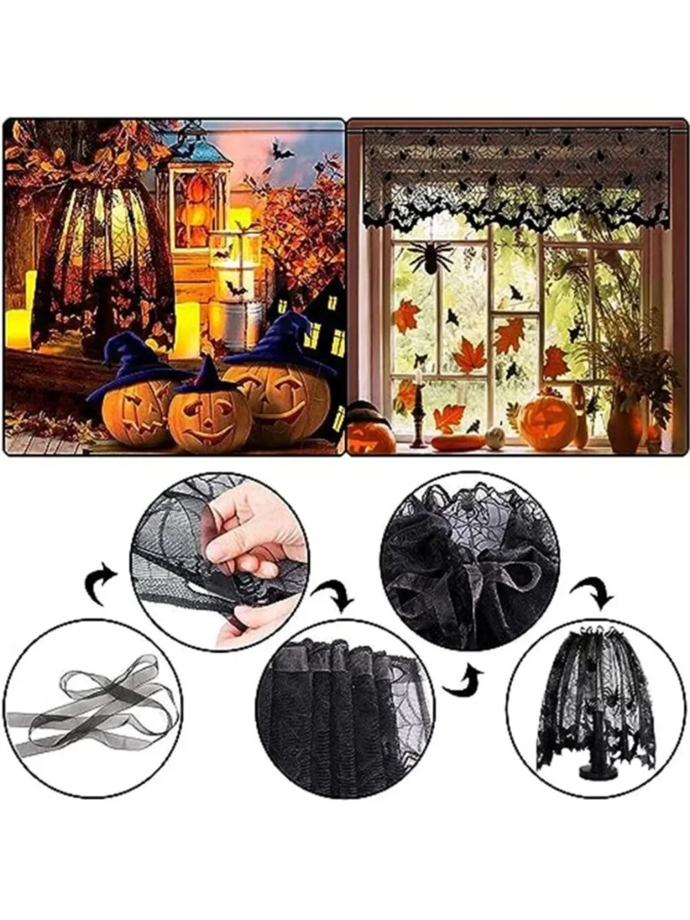 Halloween Spiderweb Tablecloth Runner Fireplace Scarf Lampshade Bats